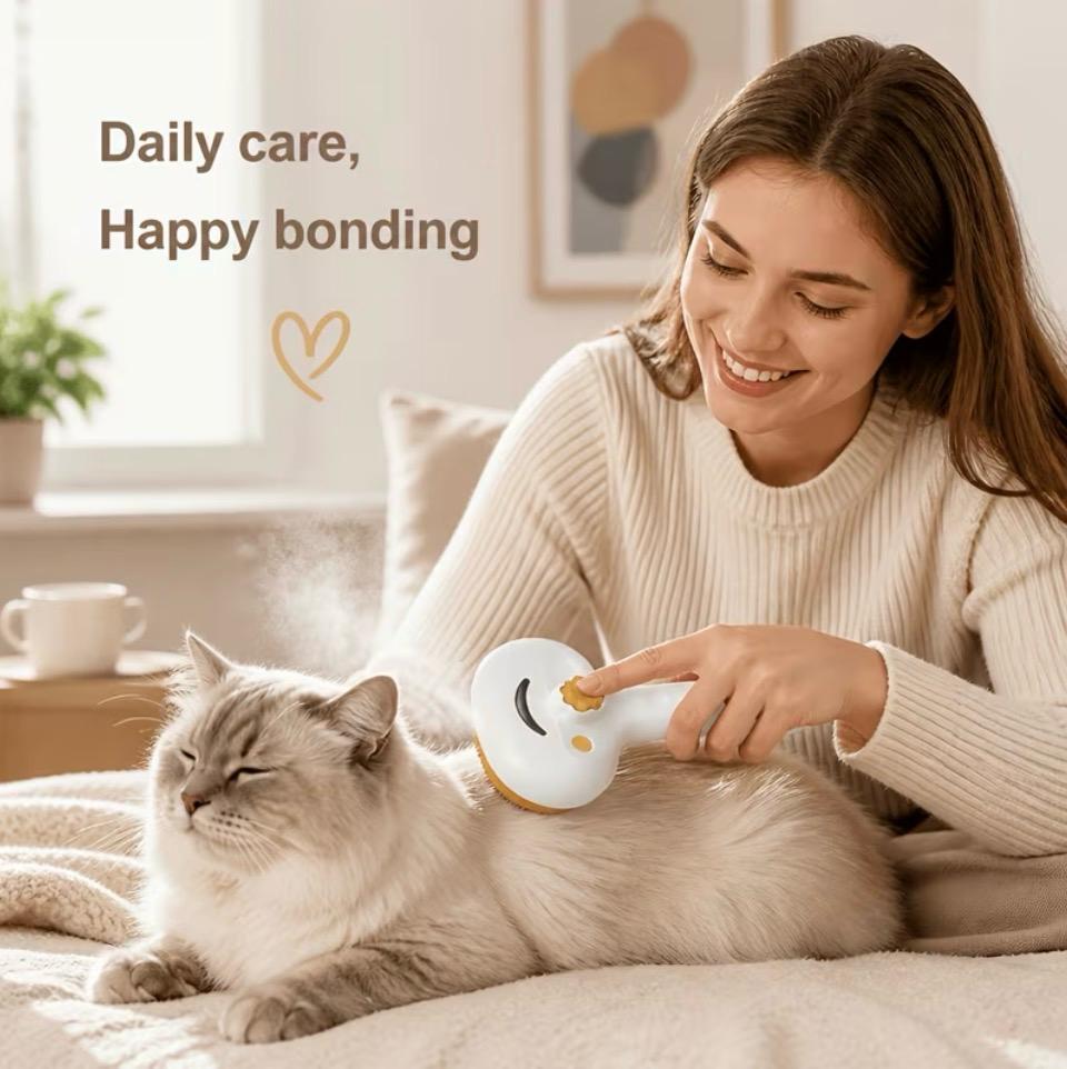 Premium 4-In-1 Electric Pet Steam Brush Care Kit