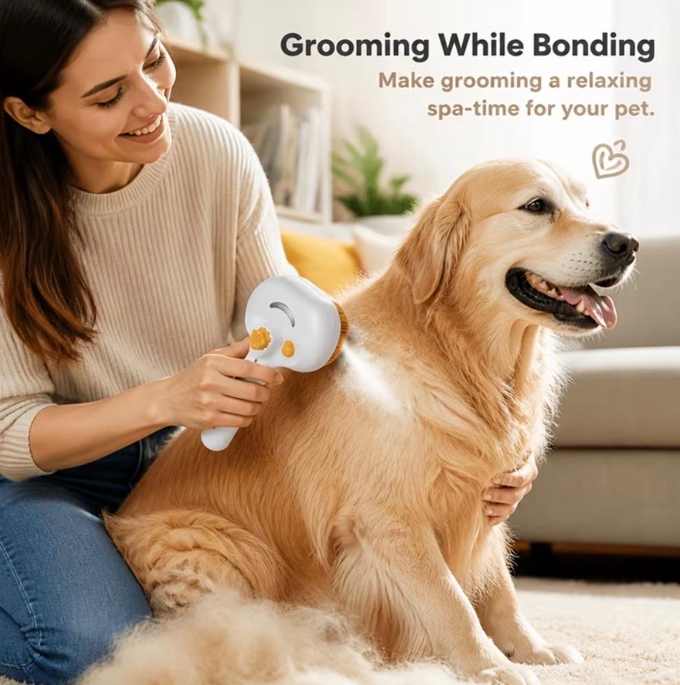 Premium 4-In-1 Electric Pet Steam Brush Care Kit