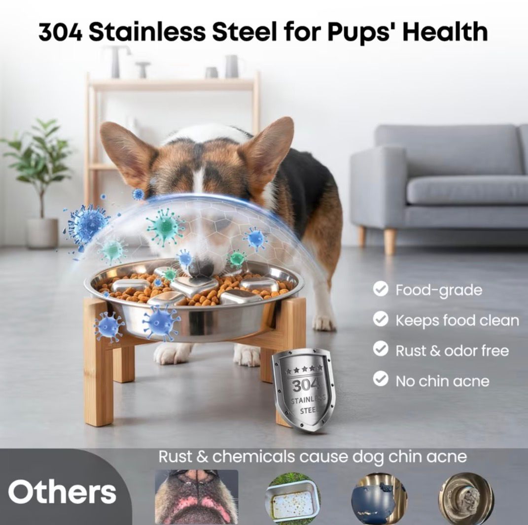 Premium Elevated Stainless Steel Slow Feeder Bowl