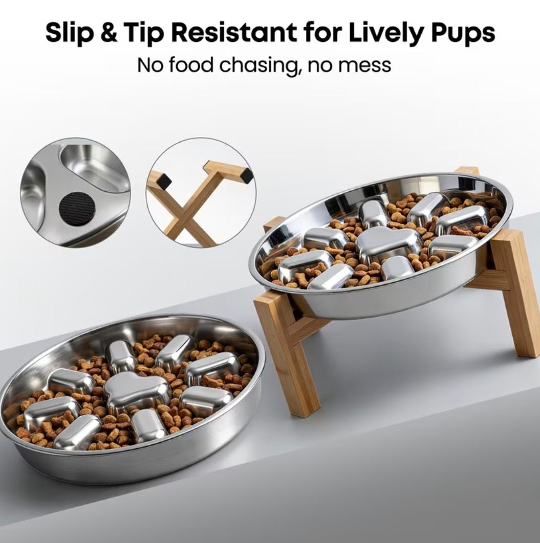 Premium Elevated Stainless Steel Slow Feeder Bowl