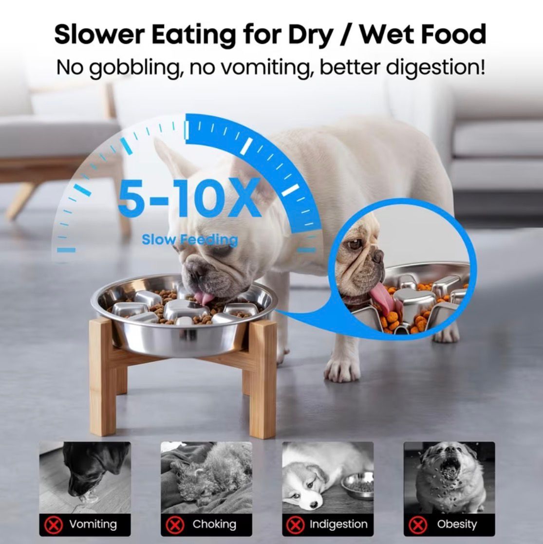 Premium Elevated Stainless Steel Slow Feeder Bowl