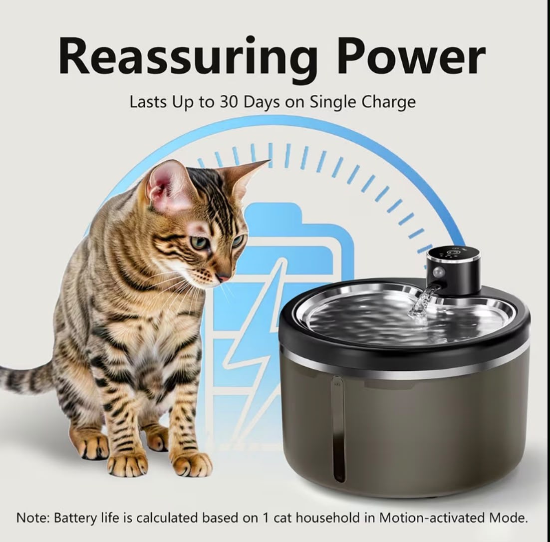 Ultra-Quiet Cordless Pet Water Fountain with sensor